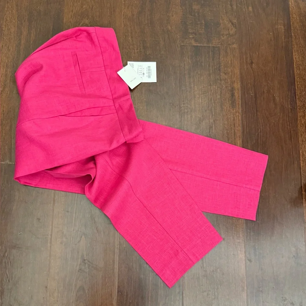 NWT Zara Linen Blend Slim Straight Pants in Fuchsia Pink Size S